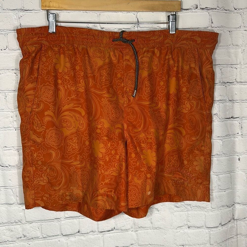 Tommy Bahama Swim Trunks Mens Large Orange Geometric Print Drawstring